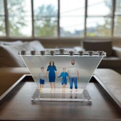 Personalized menorah with your picture or logo - Acrylic Chanukah gift (Large)