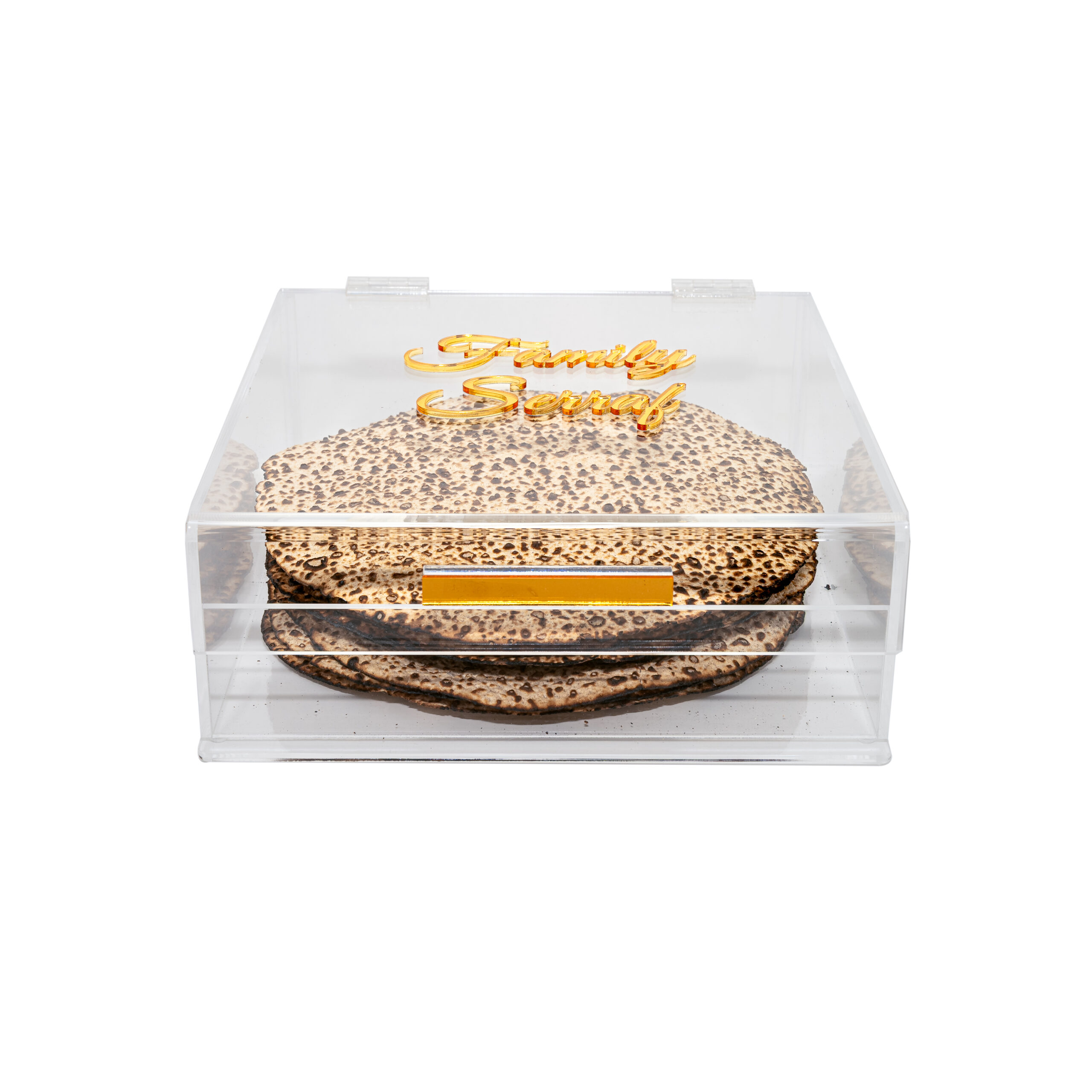 Handmade Acrylic Matzah Box for Shmurah Matzah – Customizable with Gold 3D Lettering - With Lid support stick - Image 3