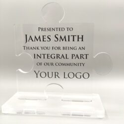 Personalized Acrylic Award – Puzzle Piece Shape – Recognition, Community, Company, or Donor Appreciation