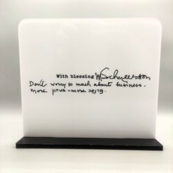 Personalized acrylic Rebbe Quote on Business, Parnasa & Bitachon - White square with black base - Black writing