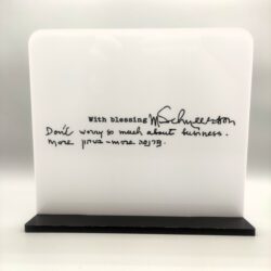 Personalized acrylic Rebbe Quote on Business, Parnasa & Bitachon - White square with black base - Black writing
